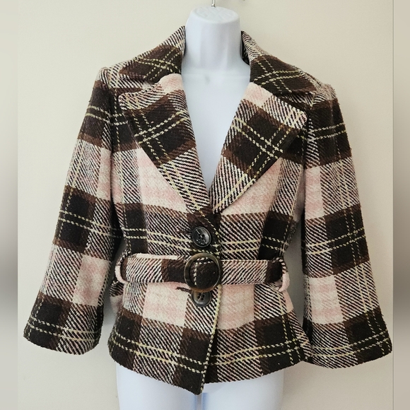 Cabi Plaid Belted Short Jacket Wool Blend Blazer 8 - Picture 4 of 16